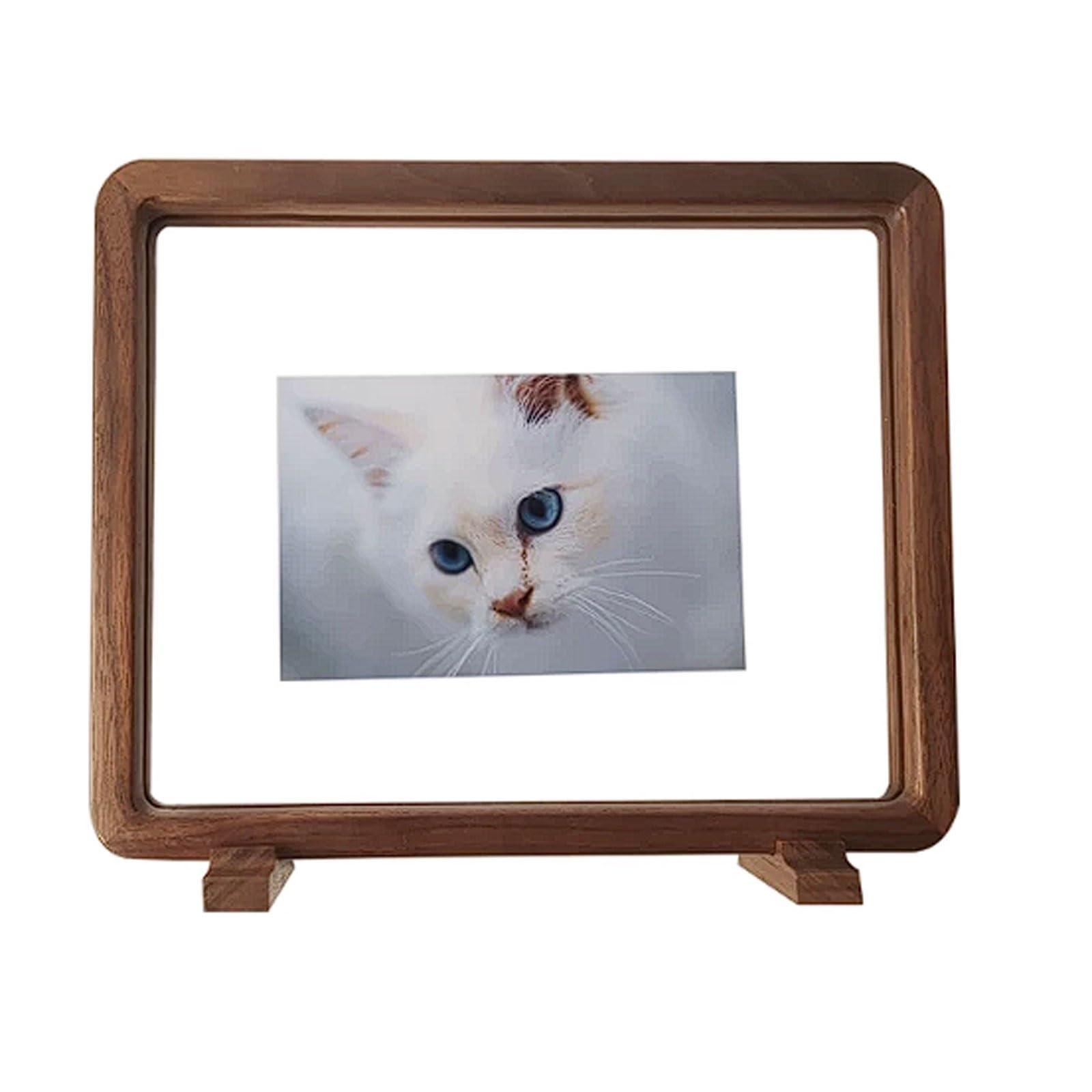 Double-Sided Transparent Photo Frame, Rounded Corner Mortise and Tenon Solid Wood Tabletop Frame, Embossed Specimen Display photograph(Walnut 1,8-inch)