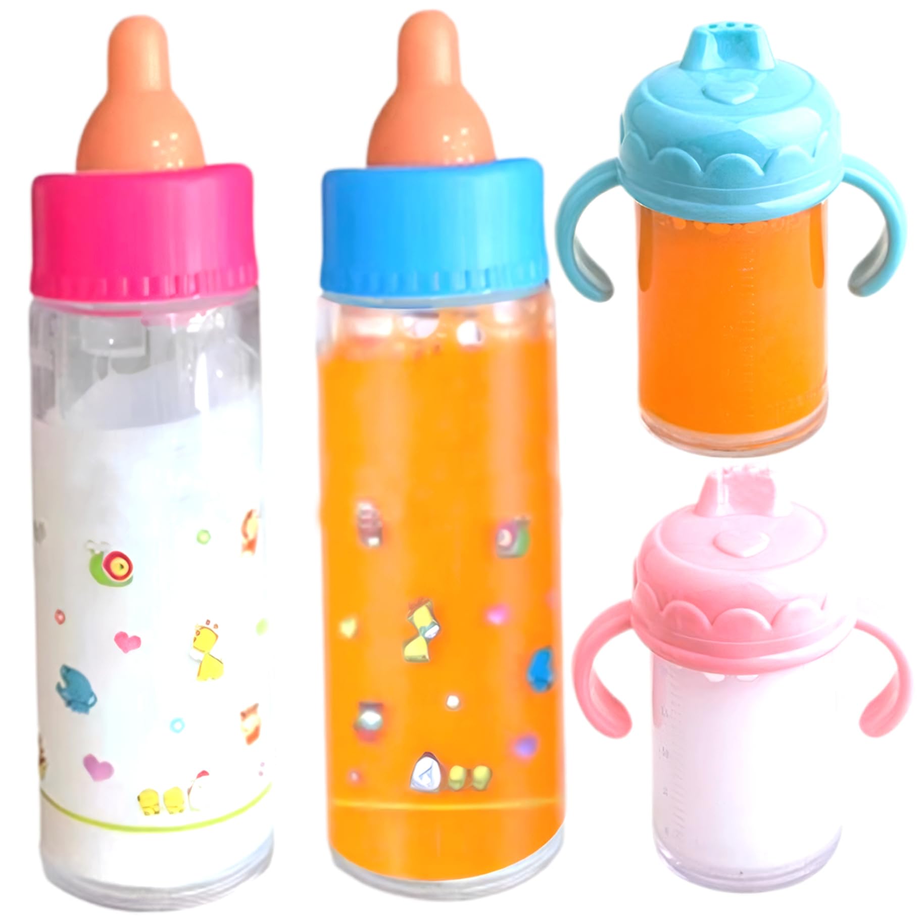 Xdyyjrasa Baby Doll Bottles Set 6PCS/Set Funny Magics, Baby Doll Bottles with Disappearing Milk or Juice Simulation Dolls Accessories for Kids