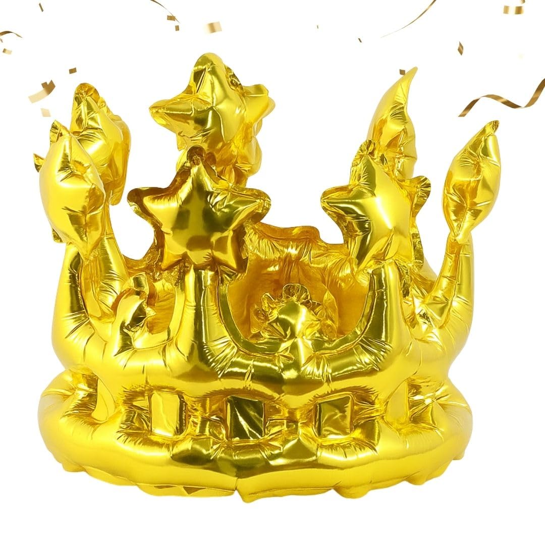 WP WANNA PARTY Hot Inflatable Crown Gold Balloon For Kids & Adults Birthday Party/Party Balloon/Crown Boy/Crown Girl-Foil, 1 Pcs