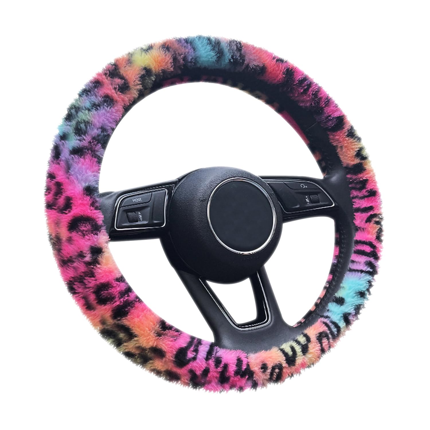 Leopard Dot Steering Wheel Cover, Tie-Dye Leopard Print, Elastic Plush Car Handlebar Cover