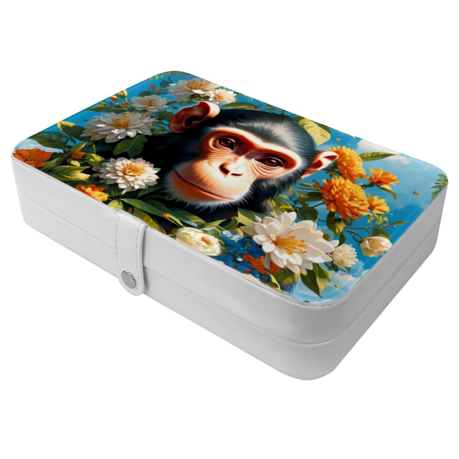 Boîte à bijoux de voyage singe et fleur pour bagues et colliers
