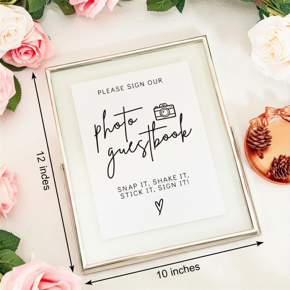 Image of Calculs Wedding Guest Book Sign, 10x12 Silver Floating Picture Frame | Double glass metal frame, fits 8x10 insert, photo guest book station, reusable tabletop frame for signs and photos