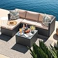 Devoko 3 Piece Patio Furniture Sets Sectional Adjustable Conversation Set All-Weather Outdoor PE Wicker Rattan Patio Sofa with Cushions and Glass Table for Porch Poolside?Beige