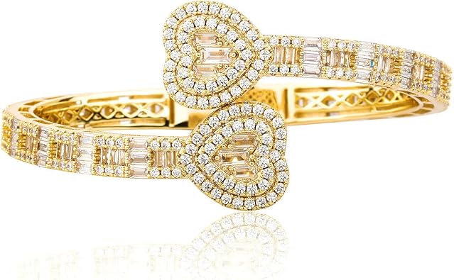 Gold Bracelets Bangle Bracelets for Women Adjustable Heart Cuff Bracelets Cubic Zirconia Iced Out Bracelet Men Women Trendy Wedding Bridesmaids Bling Hip Hop Jewelry Mothers Day Gifts