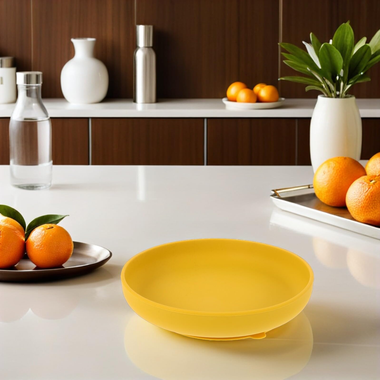 SOIMISS Piatti Rotondi in Silicone Base Ventosa 2pezzi Anti Rovesciamento per Adulti e Disabili in Casa o Strutture di Giallo