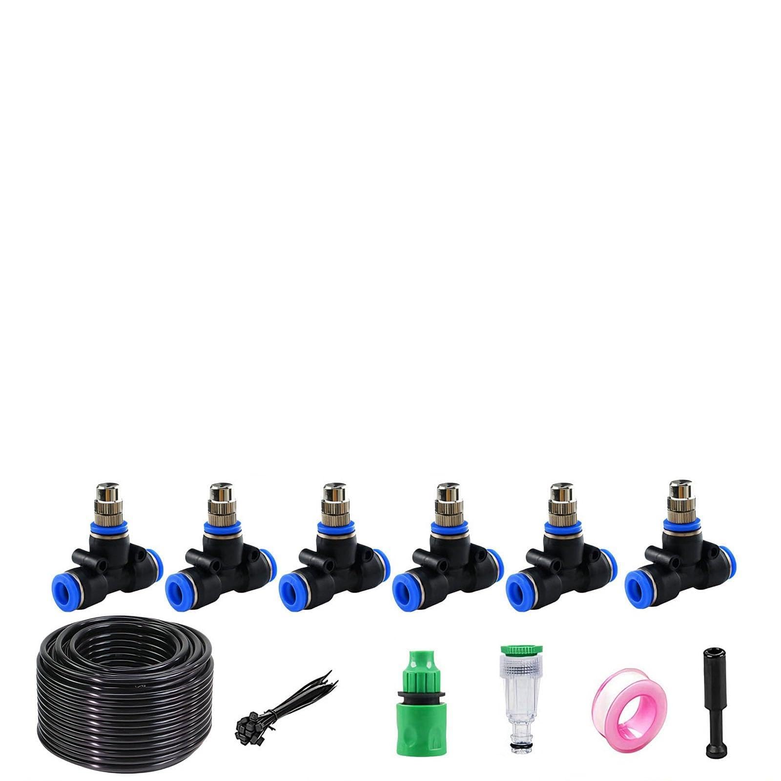 Kit sistema di irrigazione automatica a goccia con nebulizzatori d'acqua pulibili e tubi per aiuole rialzate per orto e prato nero 50m 912 pipe + 50 sets of quick-connect fittings