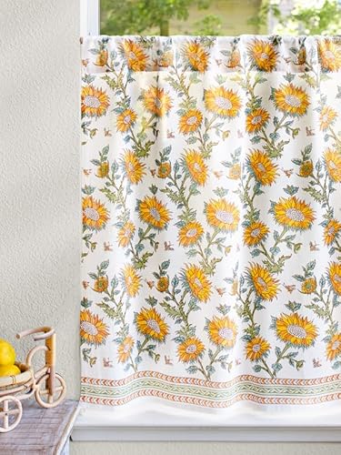 Saffron Marigold Half Kitchen Cotton Curtains for Small Windows, Bathroom