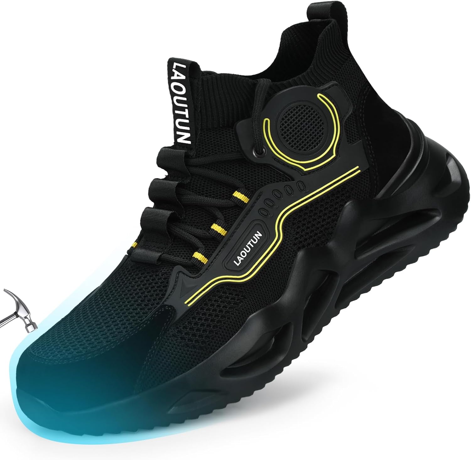 LAoutun Steel Toe Shoes for Men Work Shoes Safety Sneakers Comfortable Lightweight Puncture Proof Slip on Indestructible Construction Work Shoes