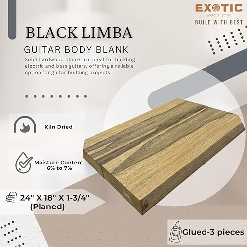 Miniatura 2 de Exotic Wood Zone  Exotic Black Limba Semi Explorer Guitarra Madera Cuerpo Blanks  24 x 18 pulgadas x 1-34 pulgadas - 2 piezas (cepillado)