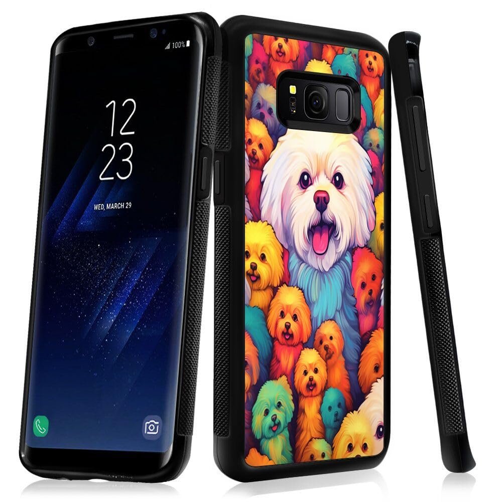 Xioolia Case Compatible with Samsung Galaxy S8 Bichon Frize Dog Designer Art63 Pattern Black Rubber Full Body Protection Drop Protection Non-Slip Cover