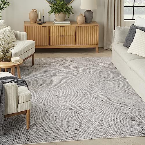 Nourison Washables Abstract Ivory Grey 6' x 9' Area Rug, Easy Cleaning, Non Shedding, Bed Room, Living Room, Dining Room, Kitchen (6x9)