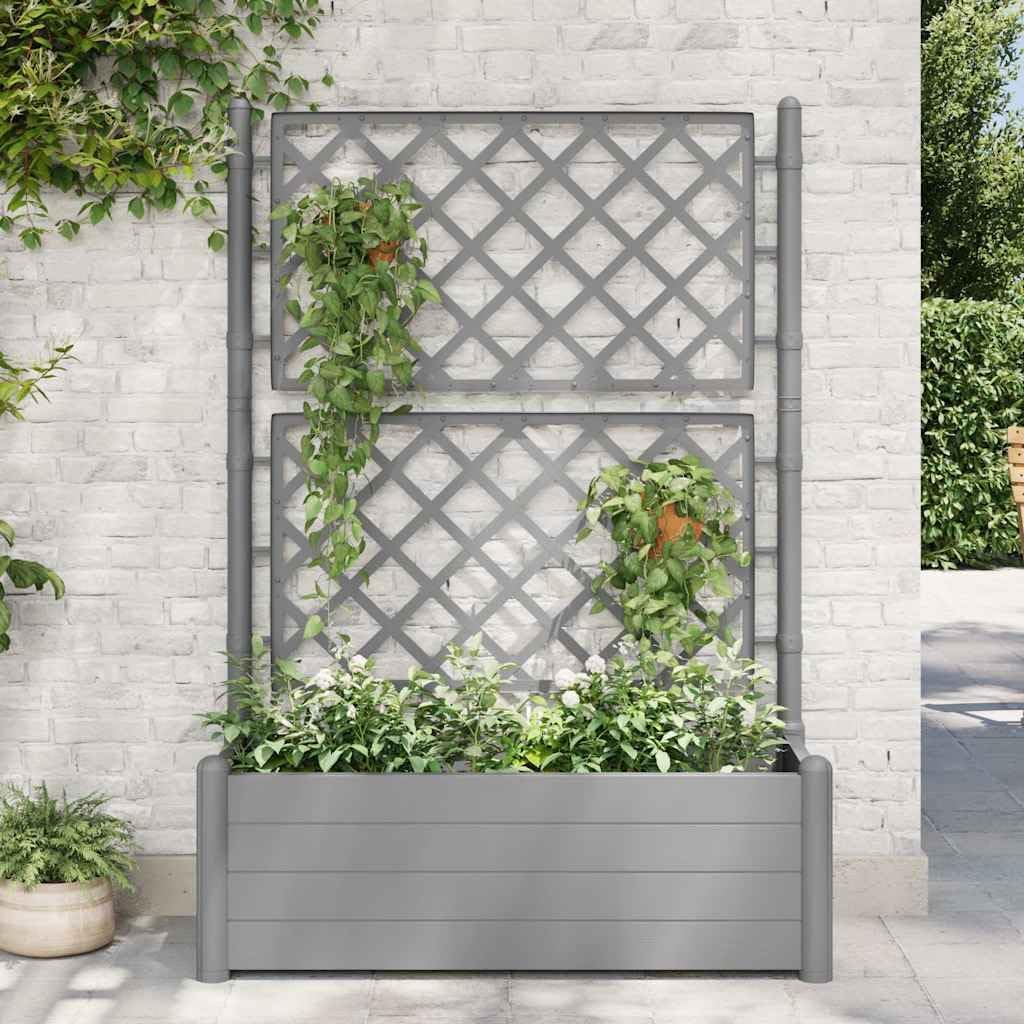 vidaXL Raised Garden Bed, Planter Box with Trellis, Raised Garden Bed for Indoor Outdoor Climbing Vegetable Plant, Plant Pot, PP Stone Gray