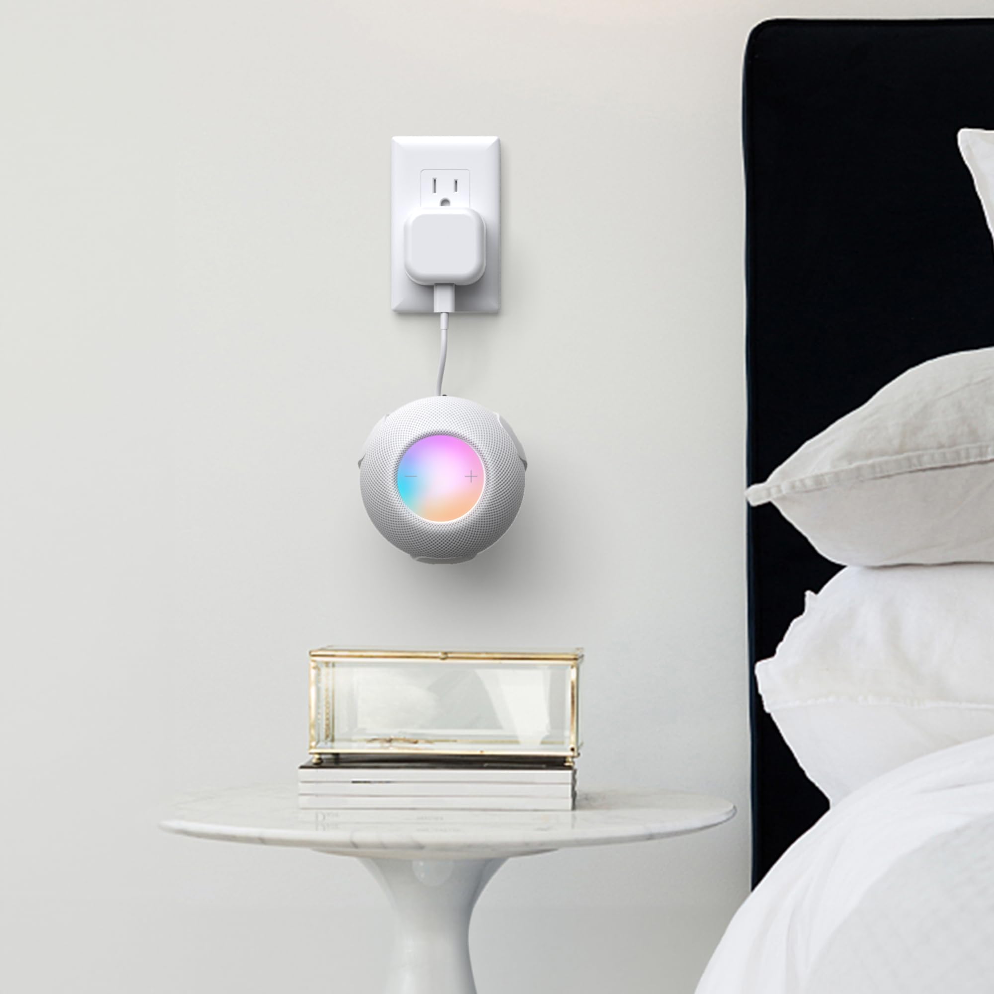 HomeMount Supporto da Parete compatibile con HomePod mini, Supporto Altoparlante con 2 Metodi di Montaggio, Gestione Cavi Integrata, Staffa Salvaspazio per Cucina, Camera da Letto, Ufficio (1-Bianco)