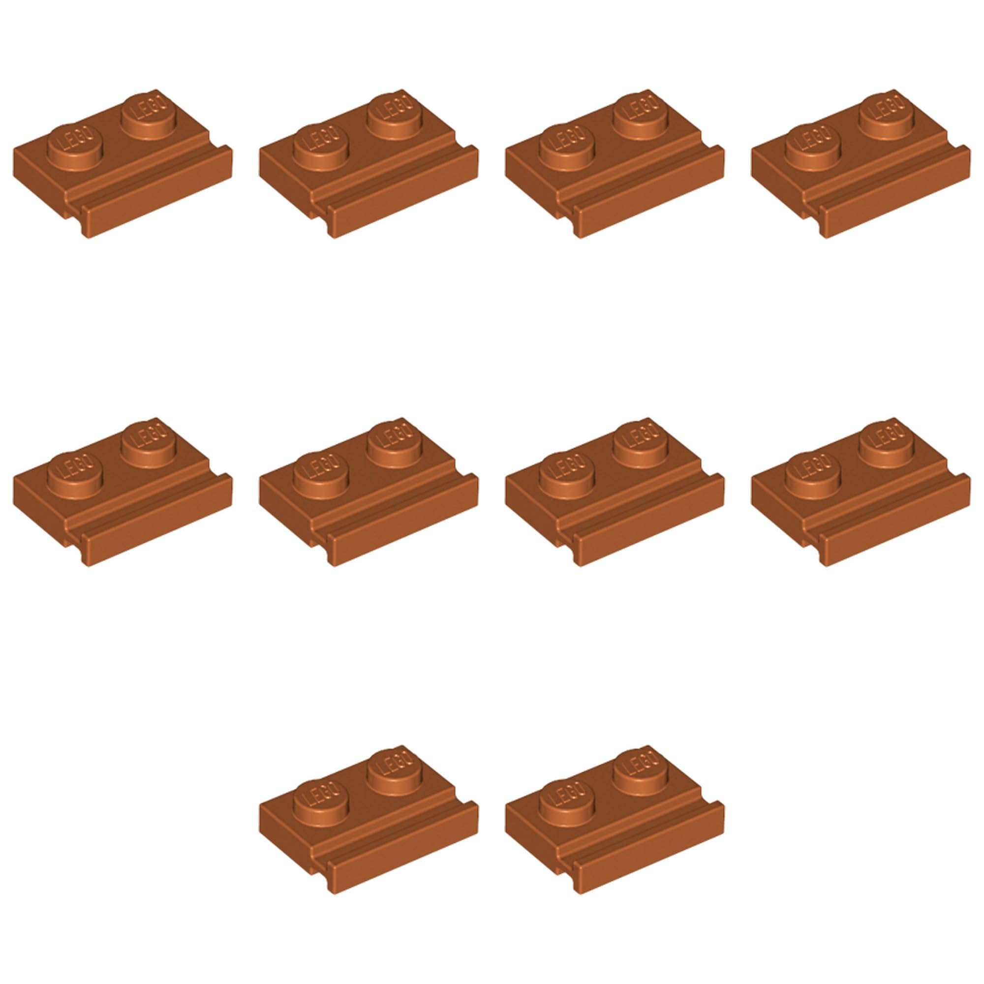 LEGO Plate, Modified 1 x 2 with Door Rail Part 32028 (Dark Orange, 10, Bricks)