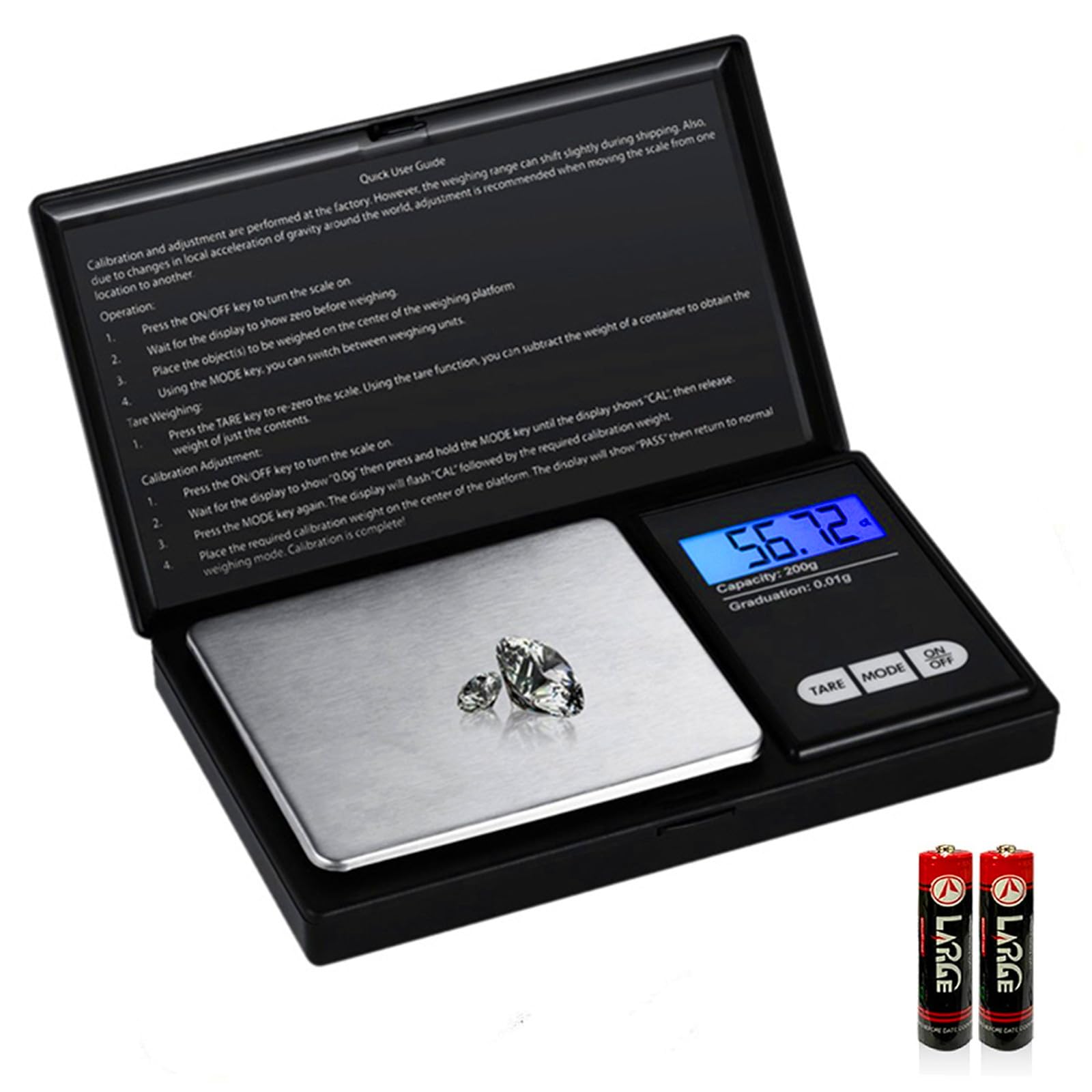 Báscula digital portátil de 200 g x 0,01 g de precisión, báscula electrónica de pesaje, báscula de joyería, mini báscula digital de gramos, báscula de alimentos pequeña, báscula de granos de onzas de