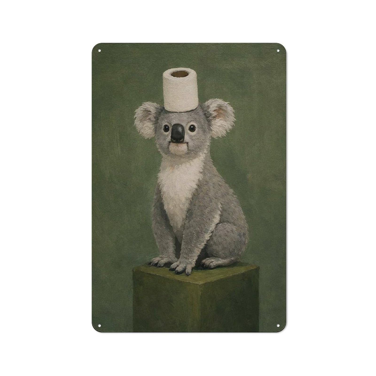 Junmoney Style-11 Garage Style Metal Wall Sign 30X20cm Featuring Koala Wearing Toilet Paper Hat, Garage Wall Decor For Garage, Hobby Room, Office Or Man Cave