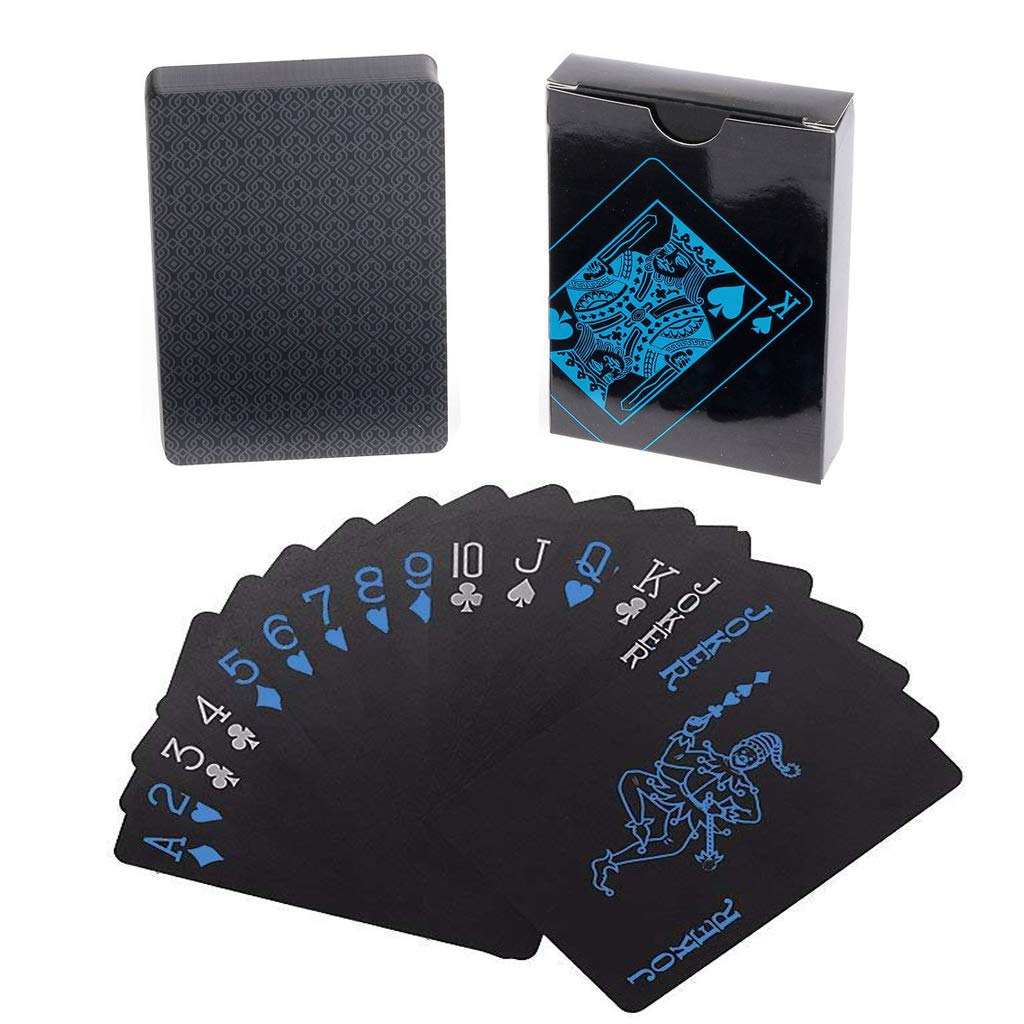 PLAYZOCO Mazzo Da Poker In Plastica Impermeabile – Carte Professionali Con Design Nero, Blu E Argento Per Giocare Ovunque - 2