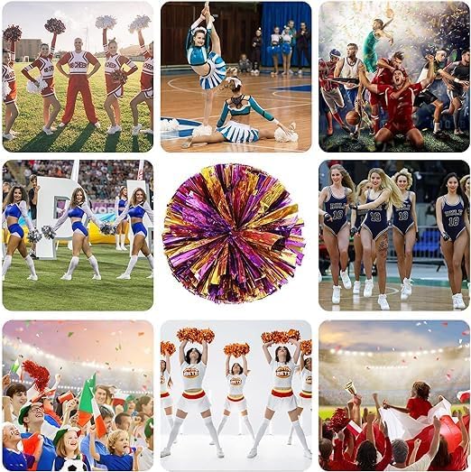 Metallic Cheerleading Pom Poms, 20Pcs Cheer Pom Pom,Cheerleaders Cheer Pom Poms with Baton Handle, Cheering Squad Hand Flower