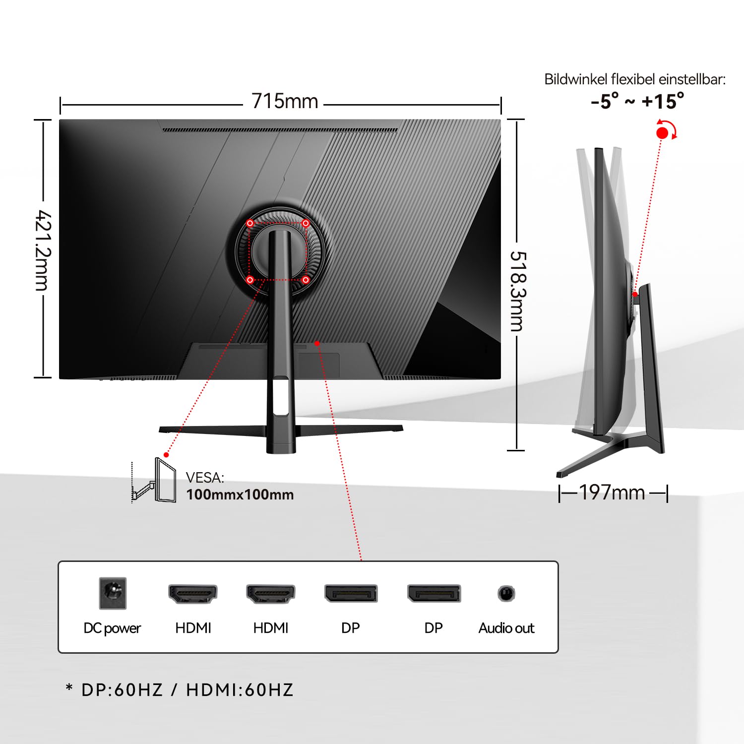 CUNPU 4K Monitor 32 Zoll, 1,07 Mrd. Farben, 100% sRGB, 95% DCI-P3&AdobeRGB, VA, Augenschonend, VESA(75X75mm), HDR, HDMI*2 DP*2, Für professionelles Arbeiten, Design & Content