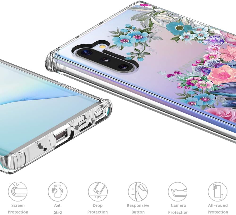 MOSNOVO Galaxy Note 10 Case, Peony Floral Flower Pattern Printed Clear Design Transparent Plastic Back Case with TPU Bumper Protective Case Cover for Samsung Galaxy Note 10