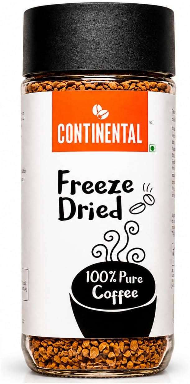 Continental Freeze Dried Coffee Powder | Black Co๏ฌee | Cold Coffee | Smoothest Coffee | Aroma Locked Coffee Crystals | 100g Jar | 100% Pure Coffee Powder | 100% Finest Dark Roasted Arabica Coffee |