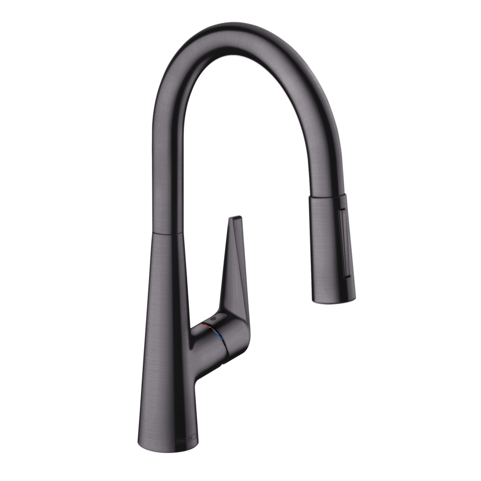 hansgrohe talis s black high arc kitchen faucet, kitchen faucets with pull down sprayer, faucet for kitchen sink, magnetic docking spray head, brushed black chrome 72813341