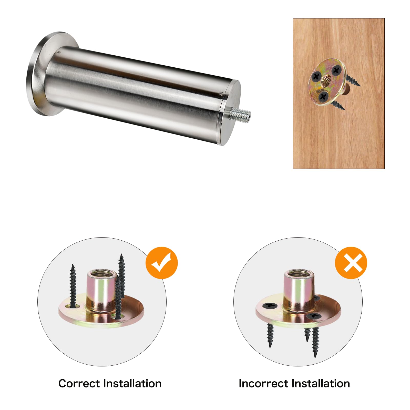 Lntyq Lot De 4 Pieds De Meubles En Acier Inoxydable De 8 Cm - Pour