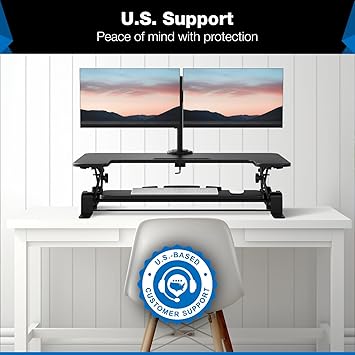 Mount-It! Standing Desk Converter Dual Monitor, 2 Screen Mounts Included, Height Adjustable Desk Riser in Black, Stand Up Desk Convertor Large 36 Wide, Sit Stand Convertor with Manual Lift Gas Spring