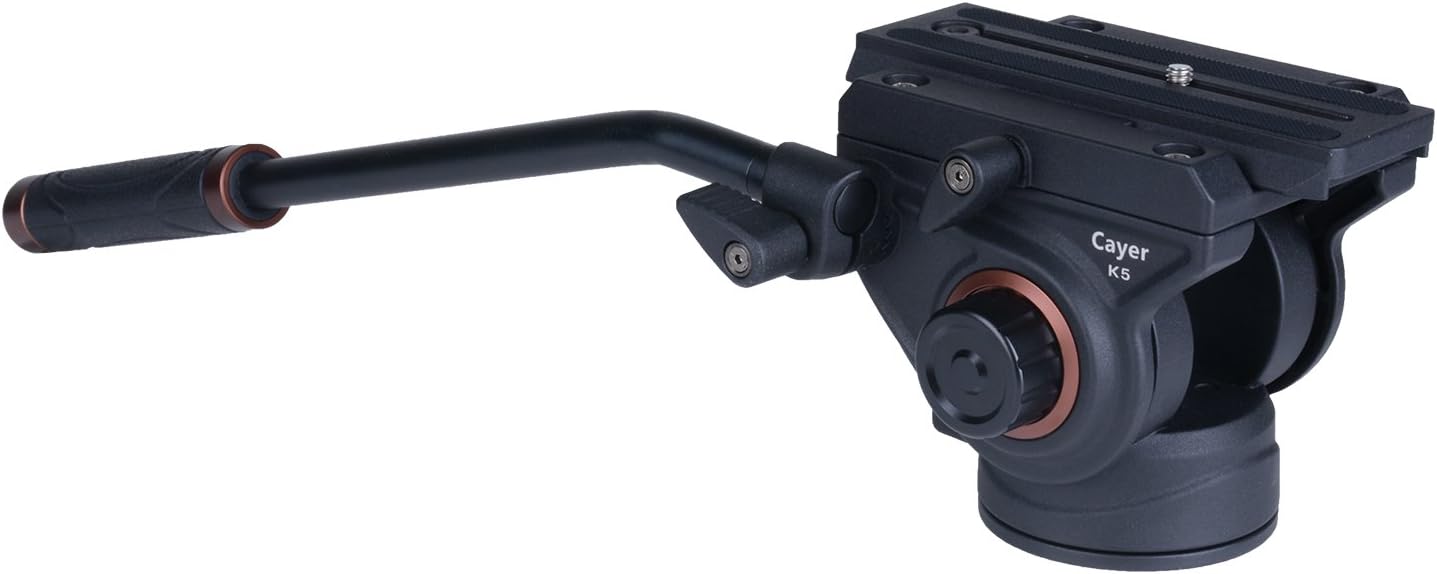 Cayer K5 Pro Video Head for Monopod Video Tripod with 1/4" and 3/8" Screw Slide Plate for DSLR Cameras, Camcorders, Shooting, Max Load 8kg