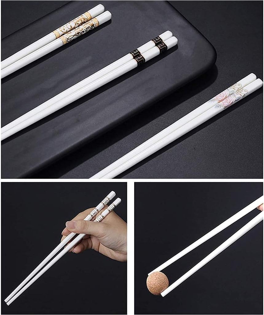 Baguettes lavables au Lave-Vaisselle, Lot de 5 Paires de Baguettes réutilisables en céramique, Coffret Cadeau de Baguettes en Porcelaine Blanche(10)