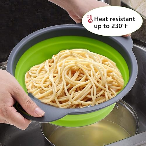 Miniatura 5 de Coladores plegables con asas con asas extensibles, perfectos para drenar pasta, verduras, frutas, 2 unidades (azul) zoopod (verde)