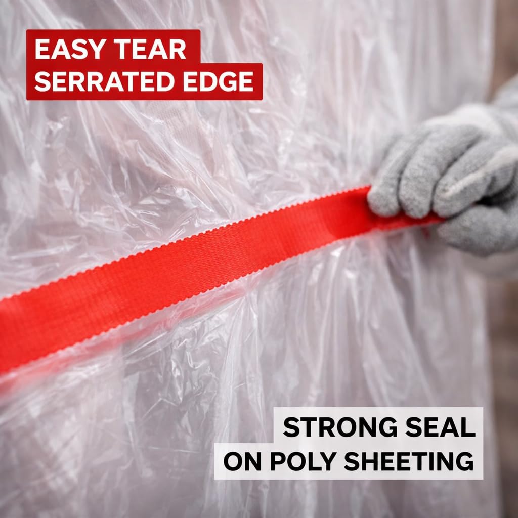 Scapa Red Polyethylene Tape 7.5mil Serrated Edge Perforated Polyflex Tape – High Visibility Industrial Surface Protection Tape, Easy Tear, Durable PE Film - 48mm x 55m (2" x 180') - Case of 24 Rolls