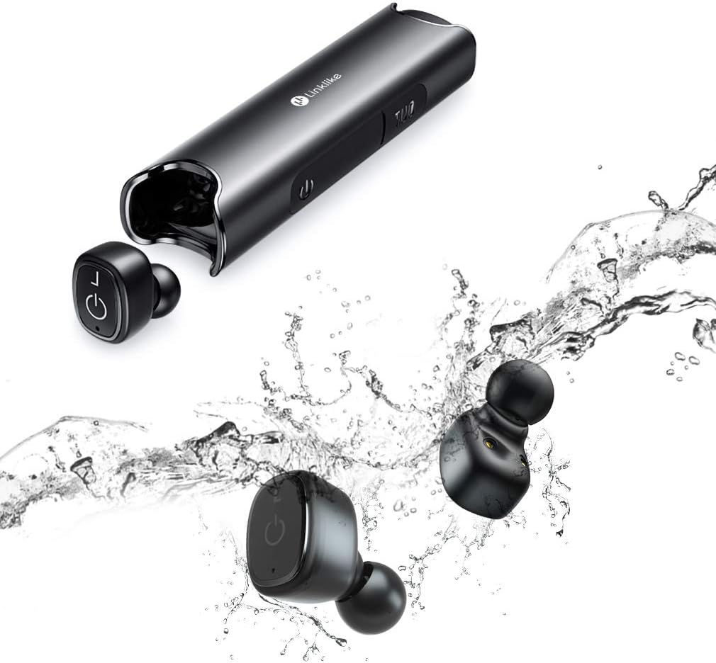 Linklike True Wireless Earbuds w/Dual Microphone Clear HD Calls, Bluetooth 5.0 in-Ear Earphones, Stereo Hi-Fi, 40 Hours Playtime, IPX7 Waterproof, 6 Pairs of Eartips