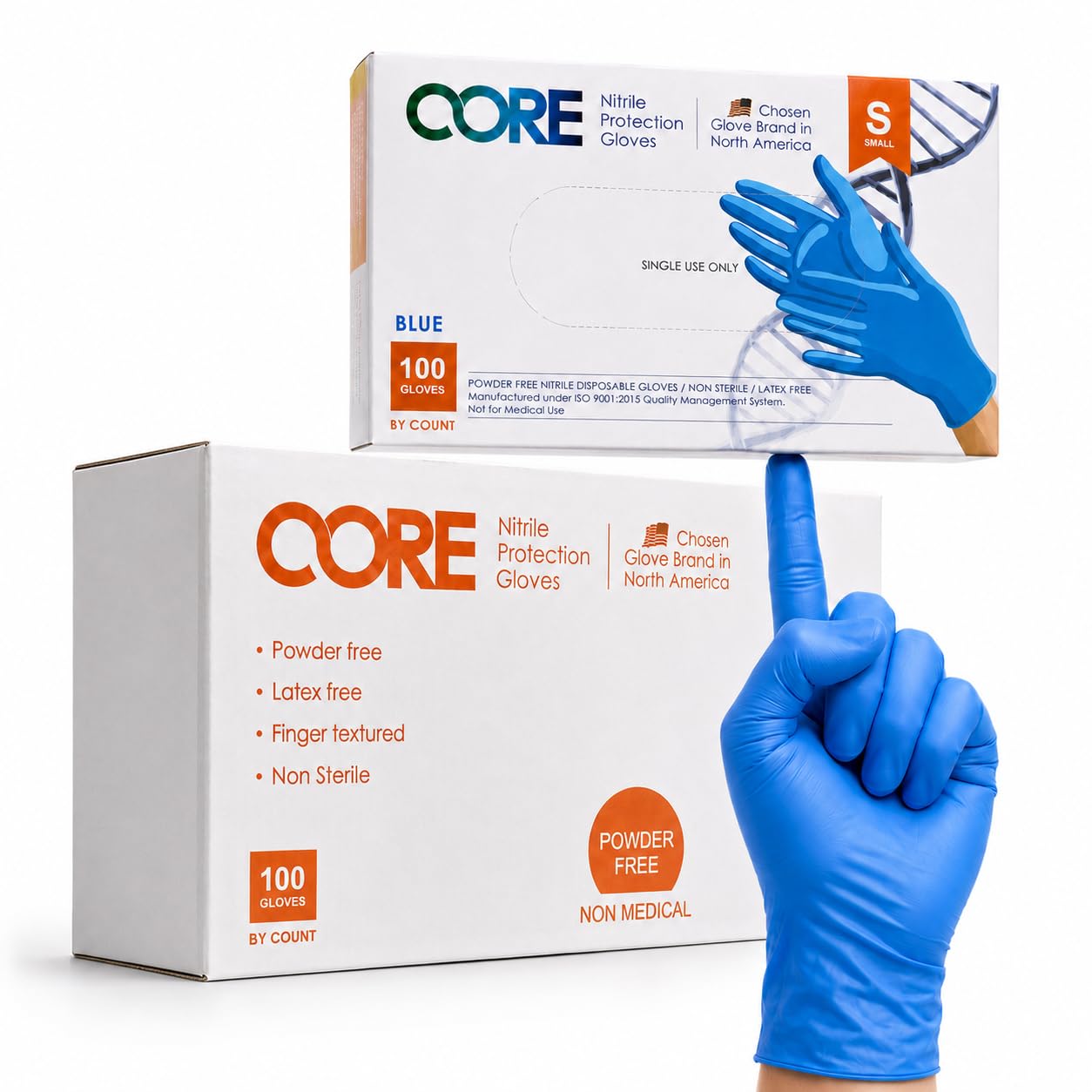 CoreGloves Guantes industriales desechables de nitrilo sin polvo sin látex con mango texturizado