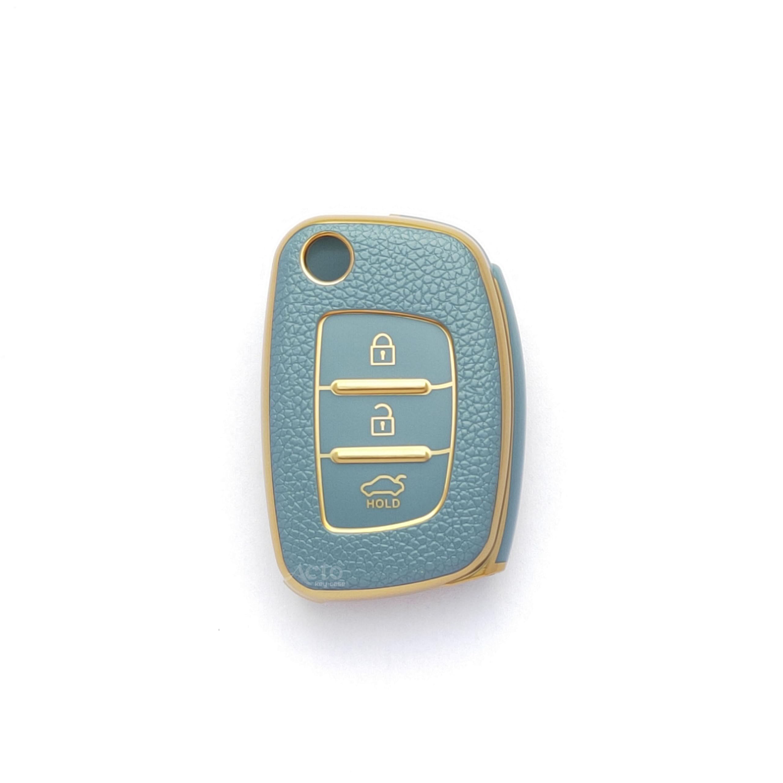 ACTO TPU Leather Grain Grey Key Cover 3 Button For Hyundai Aura, Creta, I-10 Grand Nios, I-20 2021, I-20 Active, I-20 Elite And Xcent 2019+