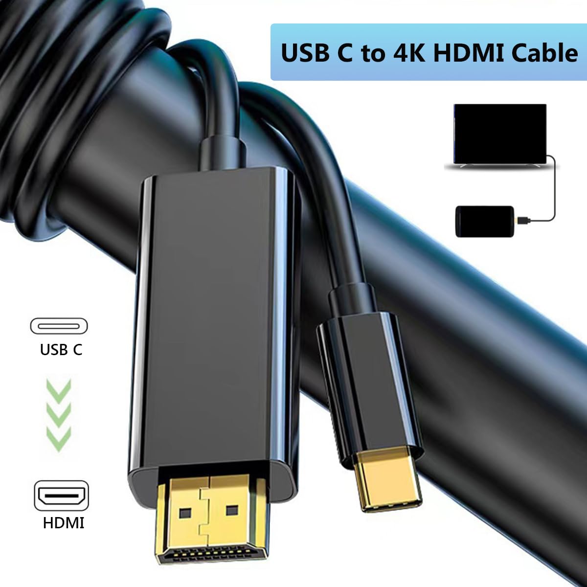 HRIOEKAX USB C to HDMI Cable 6ft, USB C Male to HDMI Male Cable for Home Office, USB 3.1 Type C to HDMI Cord [Thunderbolt 3/4] for MacBook Pro, iPhone 15, Chromebook, Surface Pro, etc