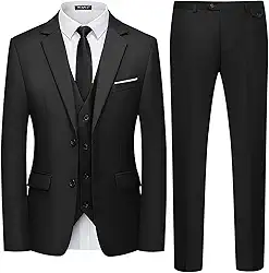 WULFUL Conjunto de terno masculino slim fit de 3 peças, blazer com dois botões, colete e calça de smoking para festas, casamentos e negócios, Preto, P