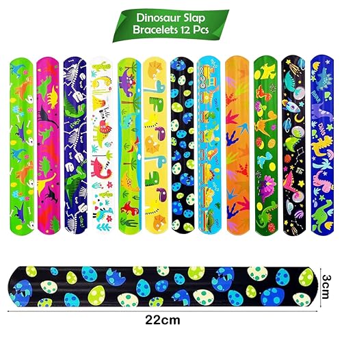 Image of PARTEET (12 PCS Dinosaur Theme Slap Bands for Kids|Colorful Dino Theme Slap Bracelets, Snap Wristband, Scale Band|Party Favours & Return Gifts for Boys & Girls | Birthday Return Gifts For Kids