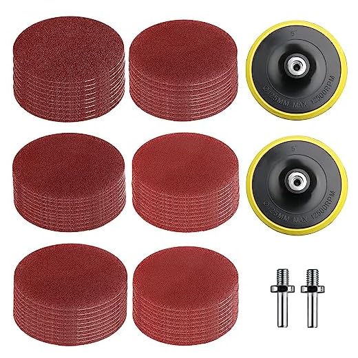 60 BläTter Schleifpapier 125mm Klett, 2 Stück Klett-StüTzteller, Schleifpapier 40/80/120/180/240/320 KöRnung, M14 Schleifscheiben Klett, mit 2 Stab, für Bohrschleifer, Winkelschleifer