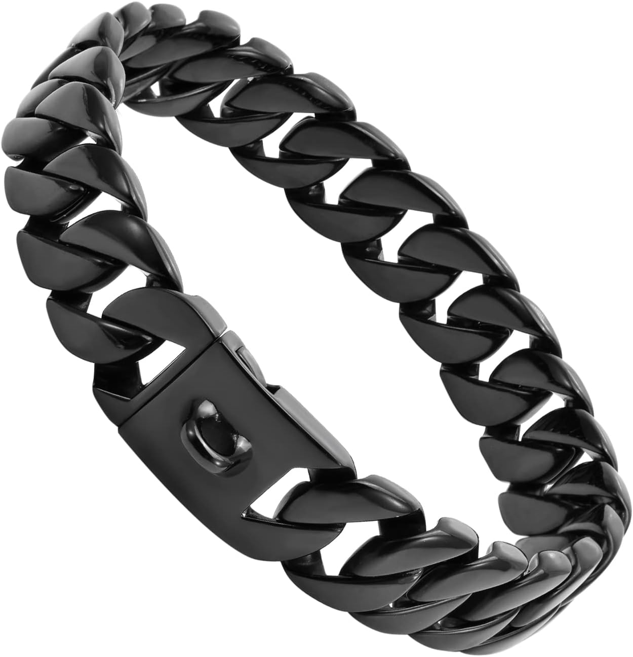 Big Dog Chain Collar, 32mm Cuban Link Walking Training Collar with Design Safety Buckle, Black Martingale Collars Stainless Steel Strong Heavy Duty Chew Proof Chain for All Breeds Medium/Large Dogs