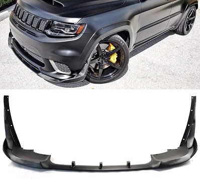 Front Bumper Lip for Jeep Grand Cherokee SRT 2017-2021/Trackhawk 2018-2021 | V4 Style Front Lip With Side Winglets Matte Black