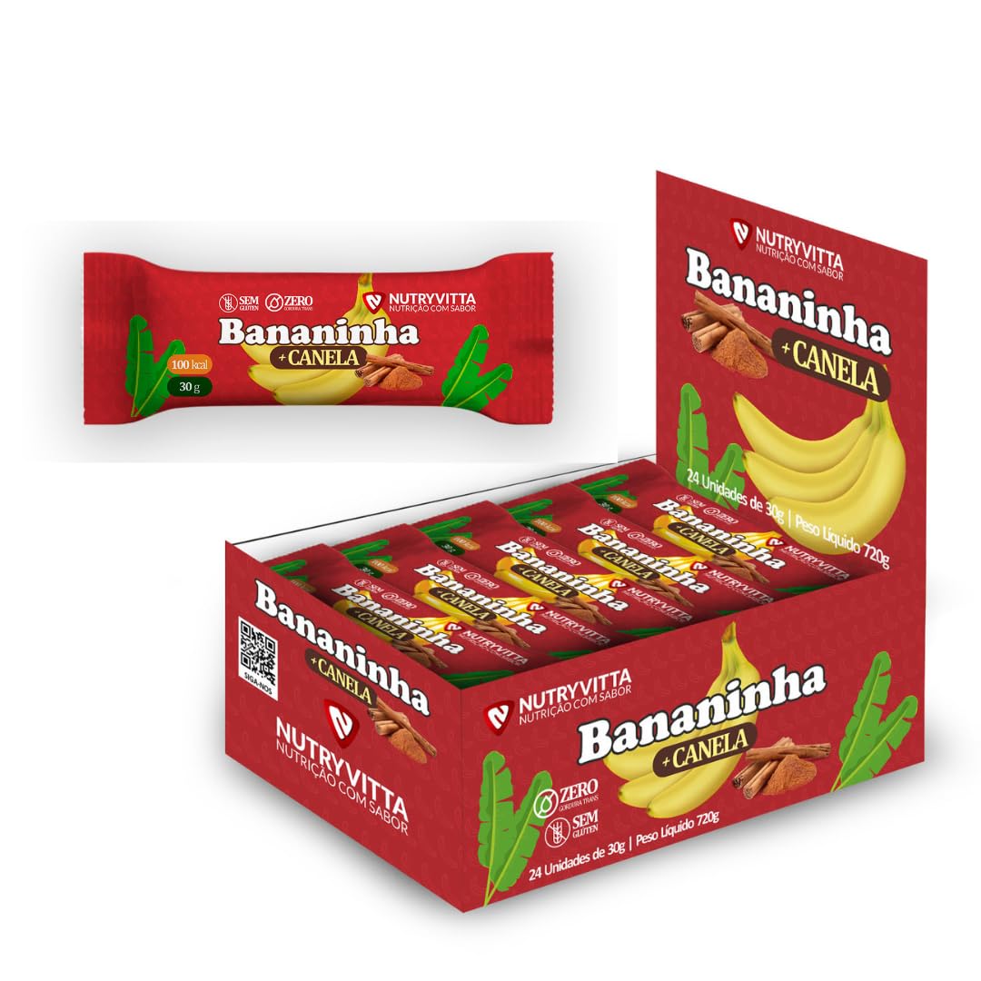 NutryVitta Banana Candy with Cinnamon - Fruit Snack, Vegan, Gluten-Free, 1.06 OZ Bar, 24 Count