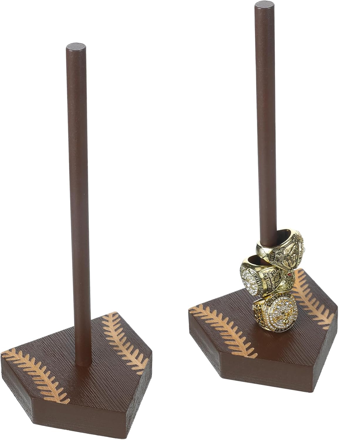 Beeveer 2 Sets Baseball Wooden Ring Holder 10 Inches Softball Ring Display Stand Stacked Storage Organizer Christmas Birthday Gift for Dad Grandpa