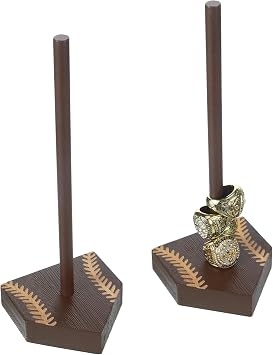 Beeveer 2 Sets Baseball Wooden Ring Holder 10 Inches Softball Ring Display Stand Stacked Storage Organizer Christmas Birthday Gift for Dad Grandpa