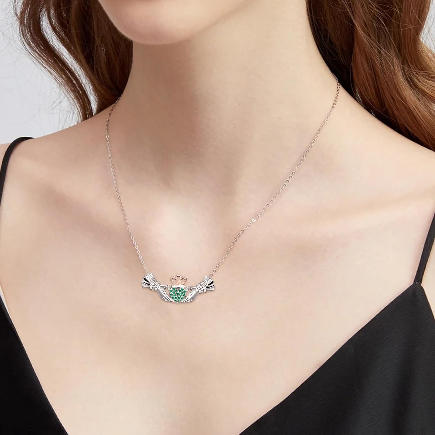 Irish Claddagh Necklace for Women: 925 Sterling Silver Heart Birthstone Necklaces Birthday Valentines Gifts for Her