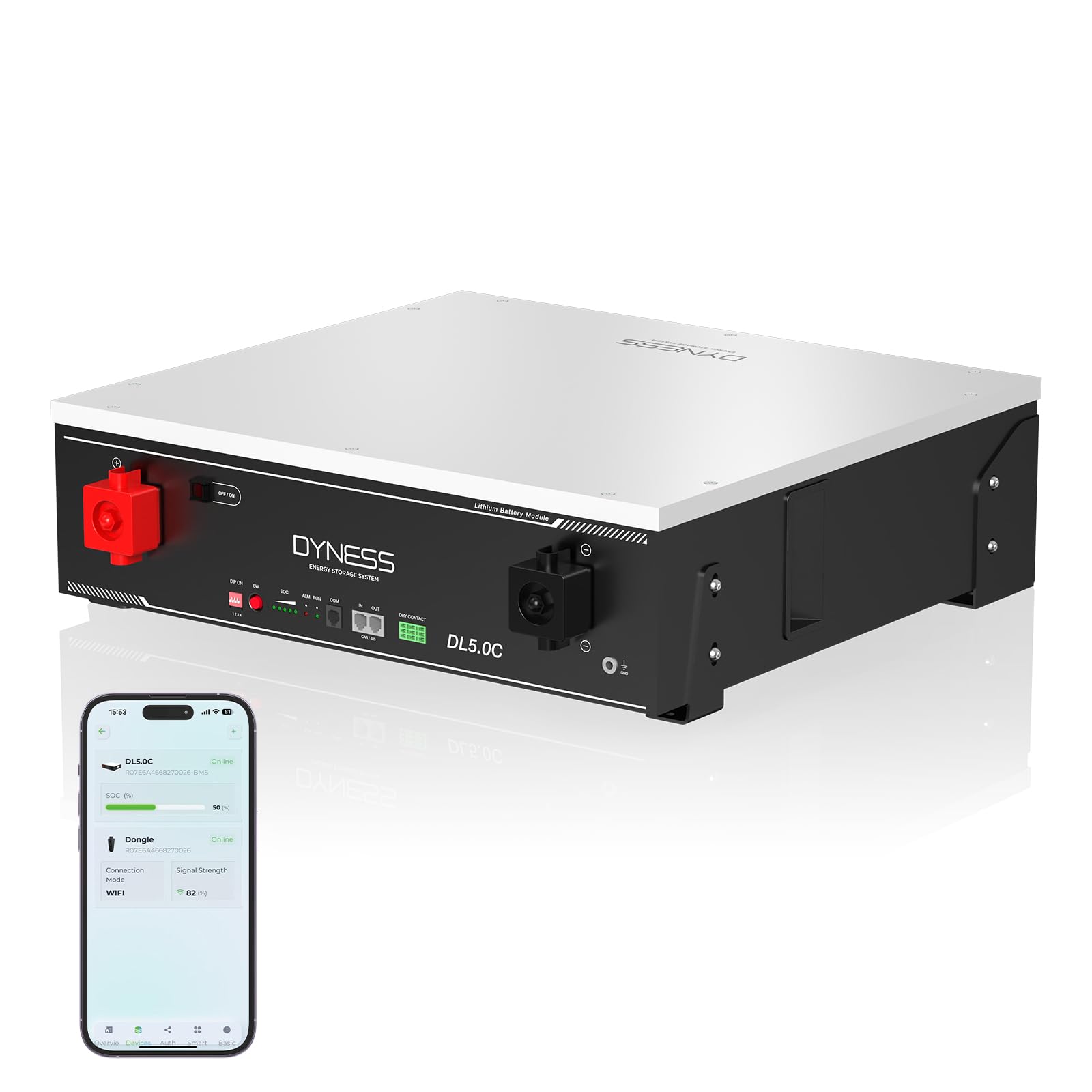 Dyness 48V 100Ah LiFePO4 Lithium Battery, 5.12kWh with 100A BMS, Wi-Fi Monitoring, CAN/RS485, 6000+ Cycles, 5.12kW Power Server Rack Battery for Solar, Off-Grid &amp; Home Backup Power