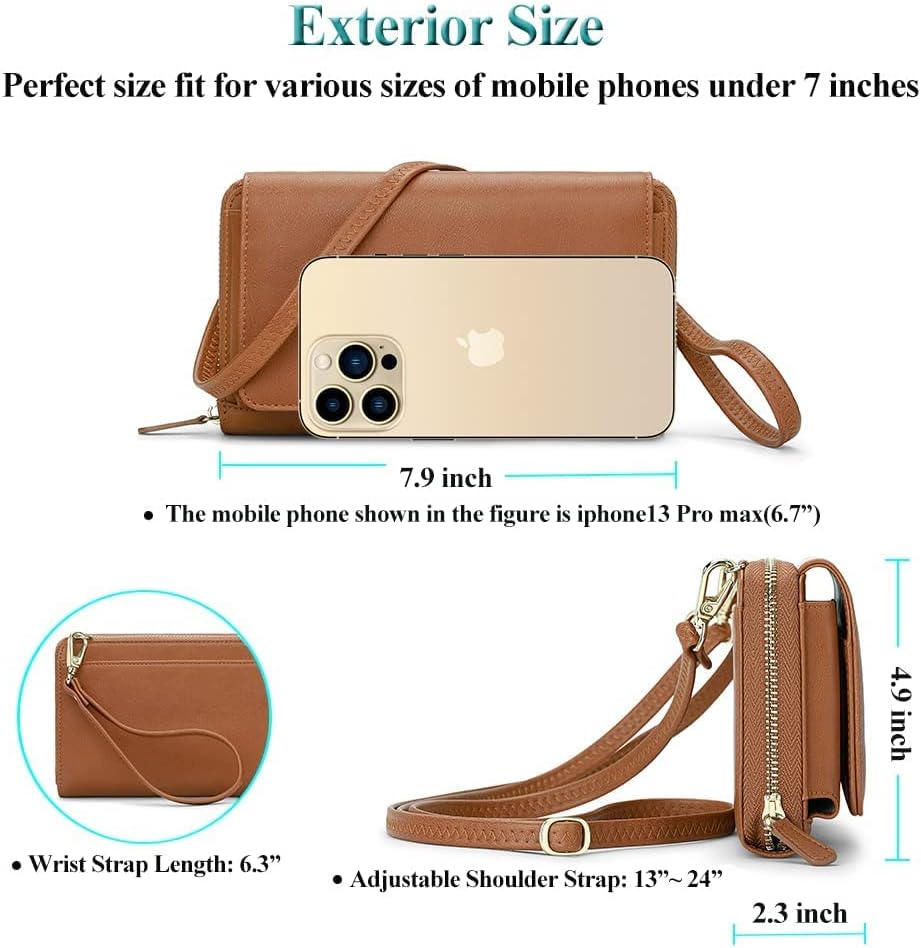 Peacocktion Crossbody Bags for Women RFID Wristlet Wallets Travel Vegan Leather Small Clutch Purses with Phone Pocket Zipper - Image 5