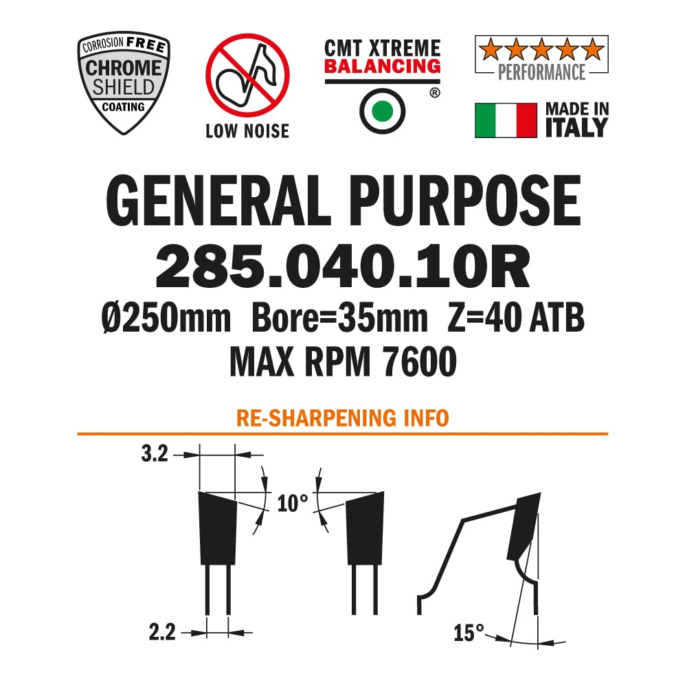 CMT ORANGE TOOLS 285.040.10R - LAMA CIRCOLARE (UNIVERSALE) HW 250x3.2/2.2x35 Z40 10ATB