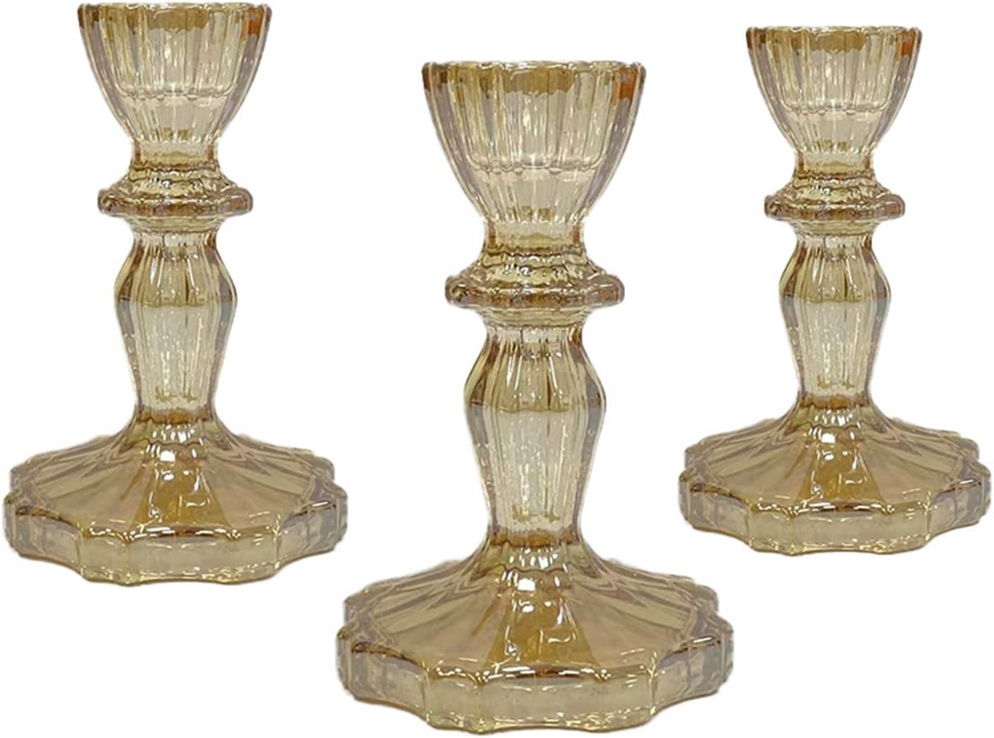 Amber Crystal Glass Candle Holder with Short, Floral Base, Romantic(6-Piece Clear Gloss)