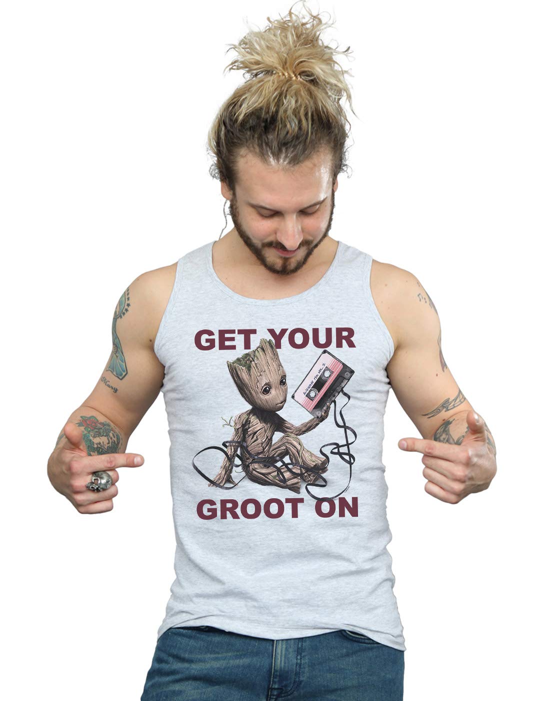 Absolute Cult Men's Sport Grey Marvel Guardians Of The Galaxy Get Your Groot On Vest Large